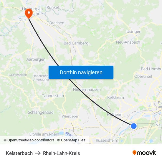 Kelsterbach to Rhein-Lahn-Kreis map