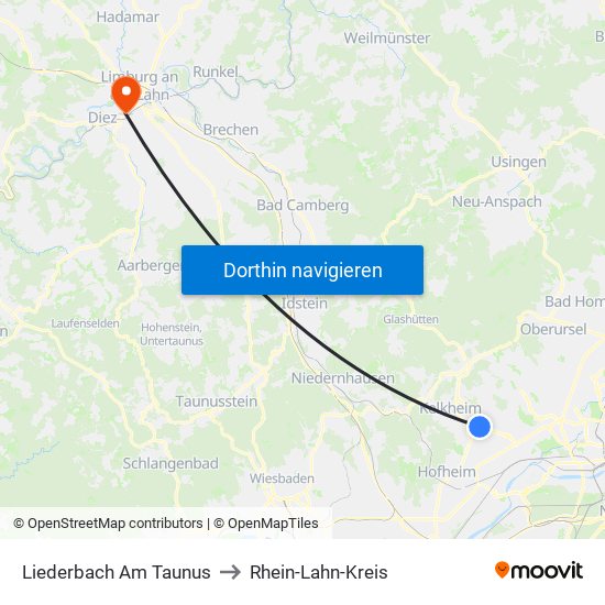 Liederbach Am Taunus to Rhein-Lahn-Kreis map