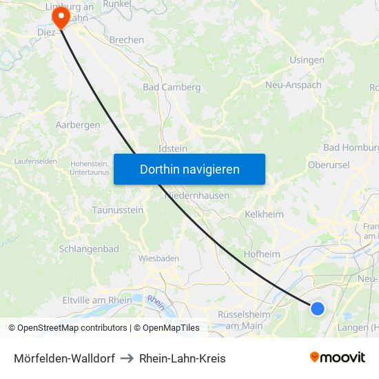 Mörfelden-Walldorf to Rhein-Lahn-Kreis map