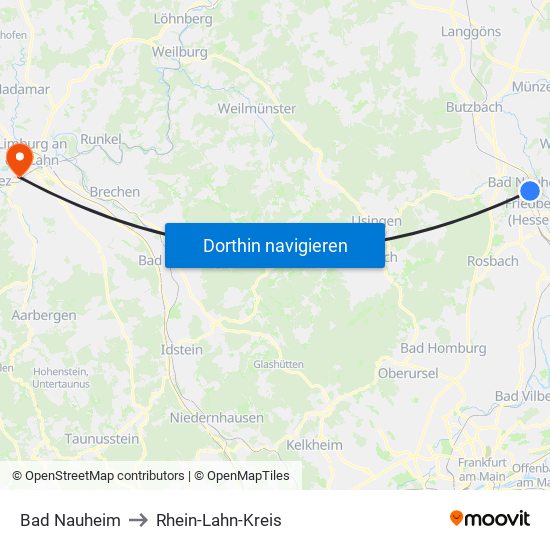 Bad Nauheim to Rhein-Lahn-Kreis map