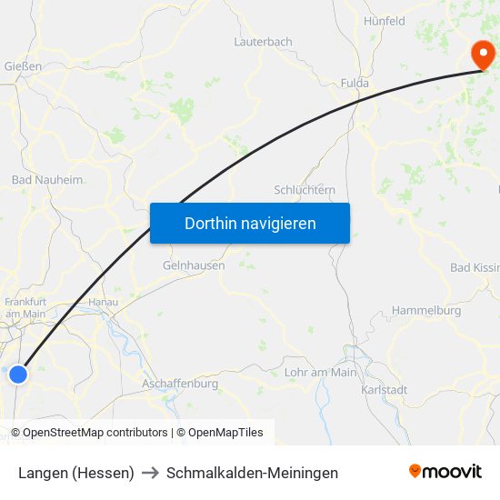 Langen (Hessen) to Schmalkalden-Meiningen map