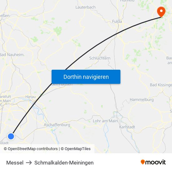 Messel to Schmalkalden-Meiningen map