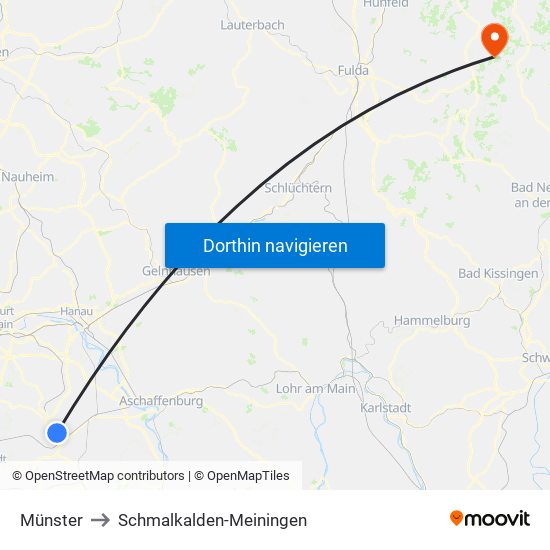 Münster to Schmalkalden-Meiningen map