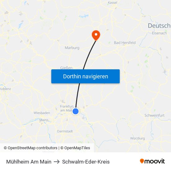 Mühlheim Am Main to Schwalm-Eder-Kreis map