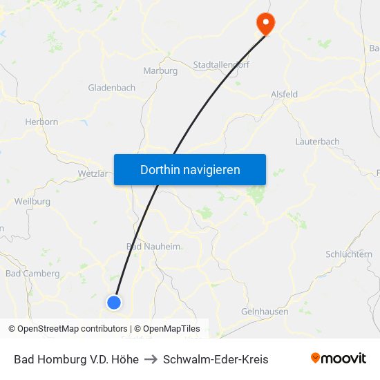 Bad Homburg V.D. Höhe to Schwalm-Eder-Kreis map