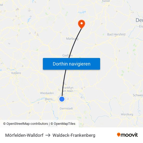 Mörfelden-Walldorf to Waldeck-Frankenberg map