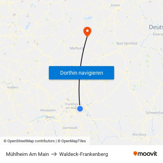 Mühlheim Am Main to Waldeck-Frankenberg map