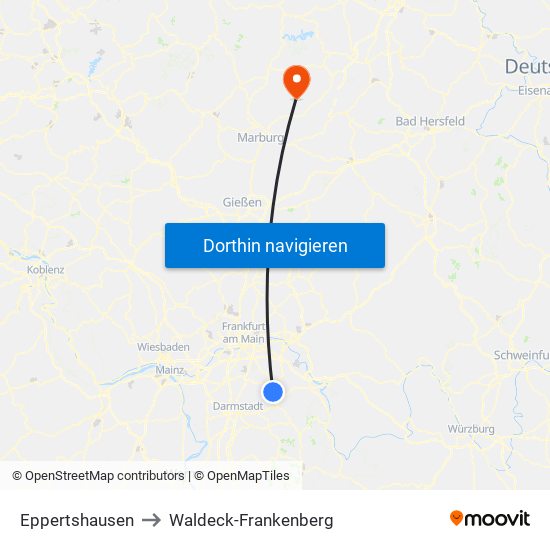 Eppertshausen to Waldeck-Frankenberg map