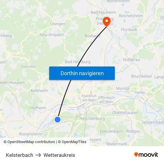 Kelsterbach to Wetteraukreis map