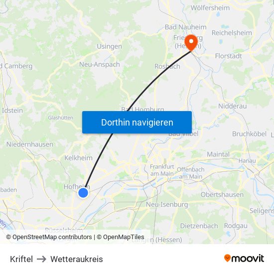 Kriftel to Wetteraukreis map