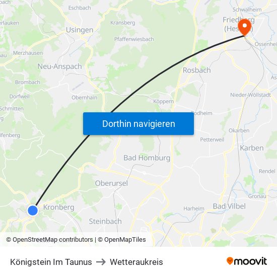 Königstein Im Taunus to Wetteraukreis map