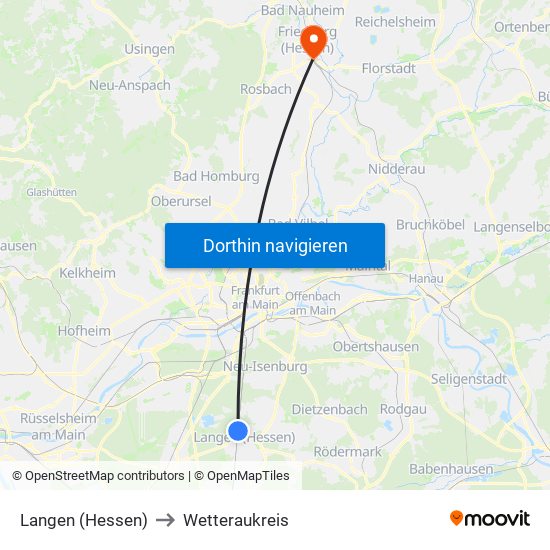 Langen (Hessen) to Wetteraukreis map