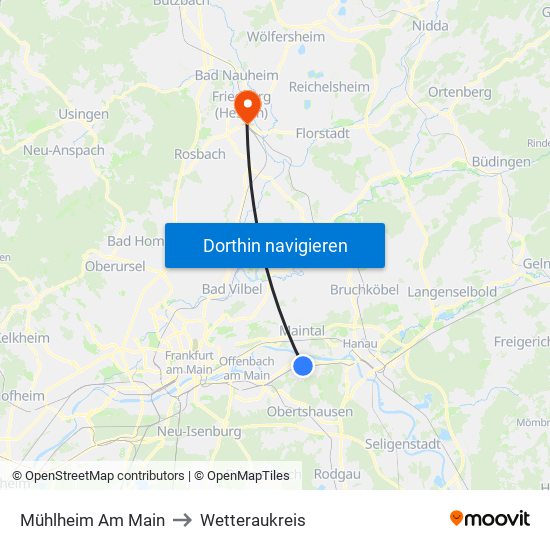 Mühlheim Am Main to Wetteraukreis map