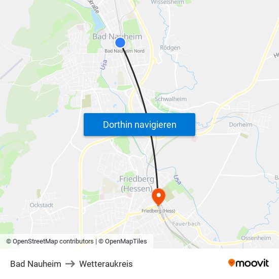 Bad Nauheim to Wetteraukreis map