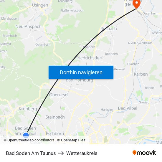 Bad Soden Am Taunus to Wetteraukreis map