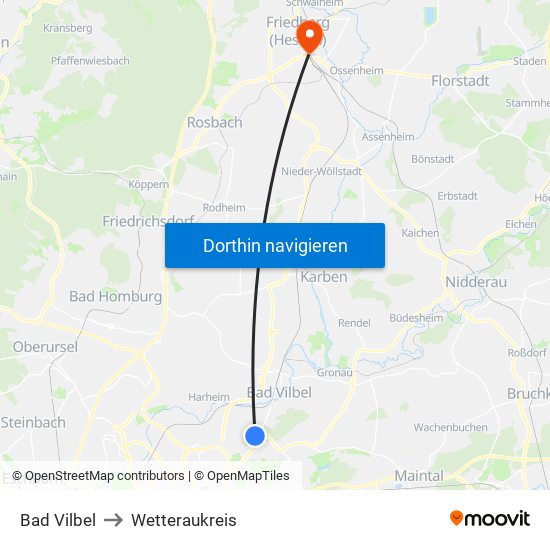 Bad Vilbel to Wetteraukreis map