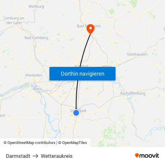 Darmstadt to Wetteraukreis map