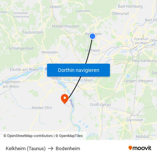 Kelkheim (Taunus) to Bodenheim map