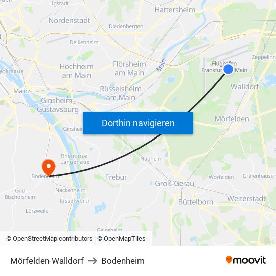 Mörfelden-Walldorf to Bodenheim map