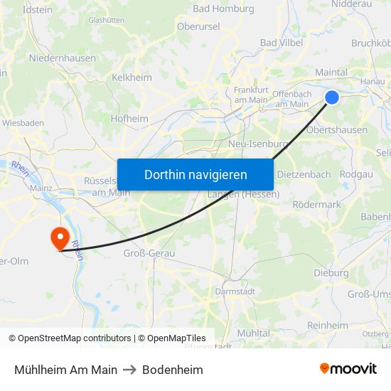 Mühlheim Am Main to Bodenheim map