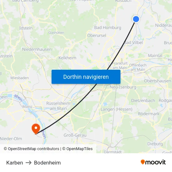 Karben to Bodenheim map