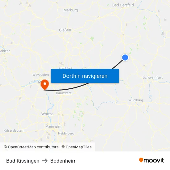 Bad Kissingen to Bodenheim map