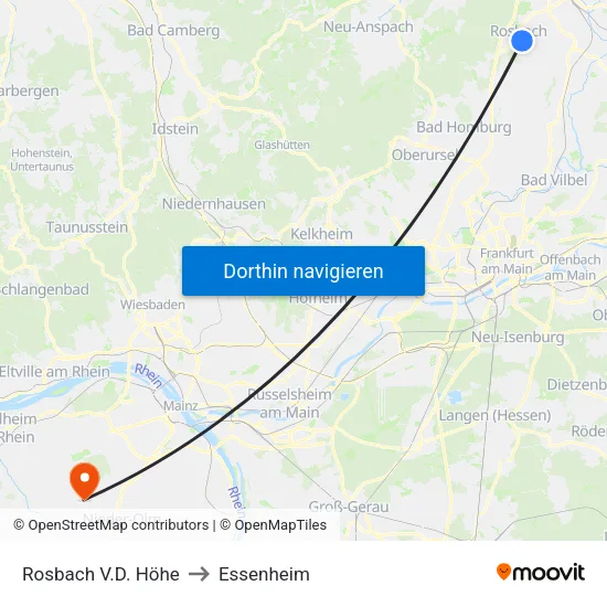 Rosbach V.D. Höhe to Essenheim map
