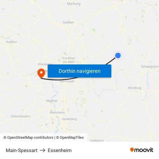 Main-Spessart to Essenheim map