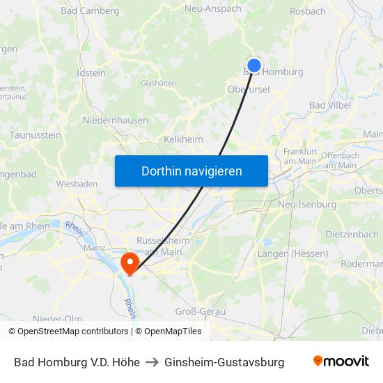 Bad Homburg V.D. Höhe to Ginsheim-Gustavsburg map