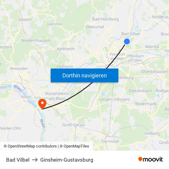 Bad Vilbel to Ginsheim-Gustavsburg map