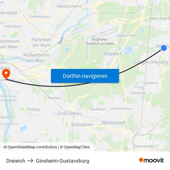 Dreieich to Ginsheim-Gustavsburg map