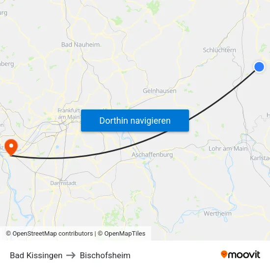 Bad Kissingen to Bischofsheim map