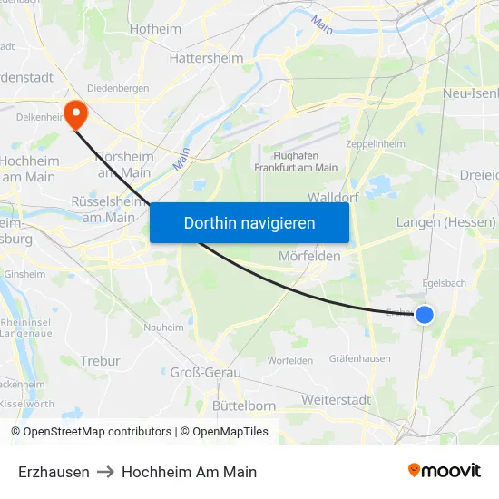Erzhausen to Hochheim Am Main map