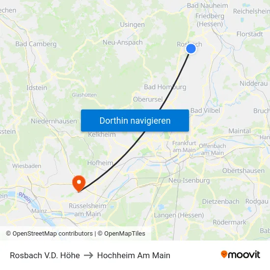 Rosbach V.D. Höhe to Hochheim Am Main map