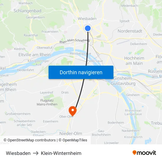 Wiesbaden to Klein-Winternheim map