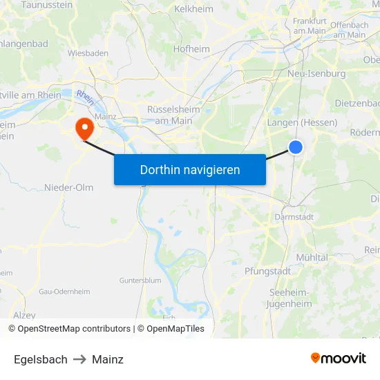 Egelsbach to Mainz map