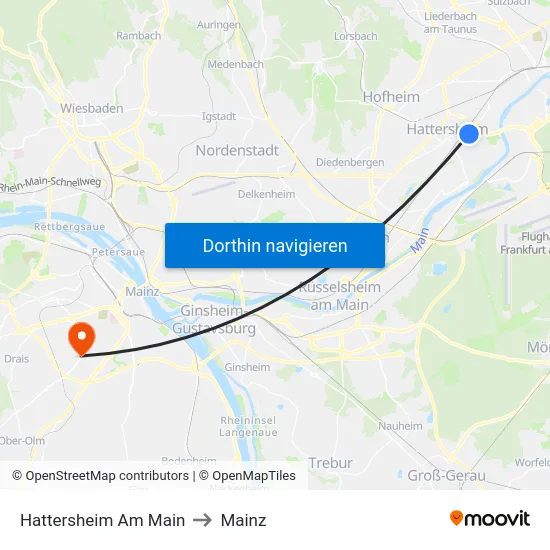 Hattersheim Am Main to Mainz map