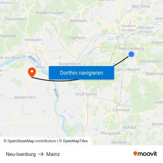 Neu-Isenburg to Mainz map