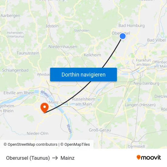 Oberursel (Taunus) to Mainz map
