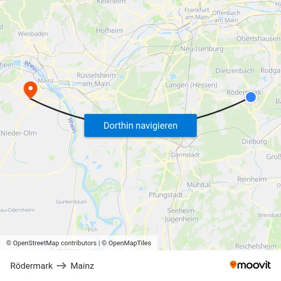 Rödermark to Mainz map