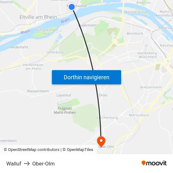 Walluf to Ober-Olm map