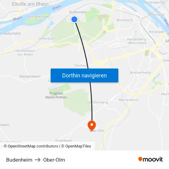 Budenheim to Ober-Olm map