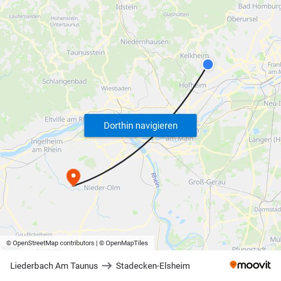 Liederbach Am Taunus to Stadecken-Elsheim map