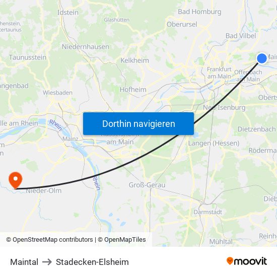 Maintal to Stadecken-Elsheim map
