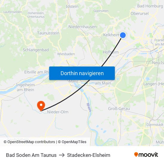 Bad Soden Am Taunus to Stadecken-Elsheim map