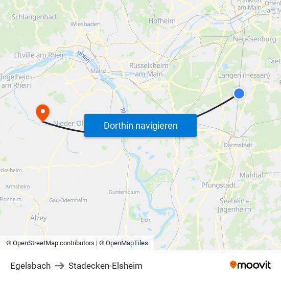 Egelsbach to Stadecken-Elsheim map