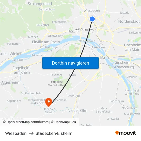 Wiesbaden to Stadecken-Elsheim map