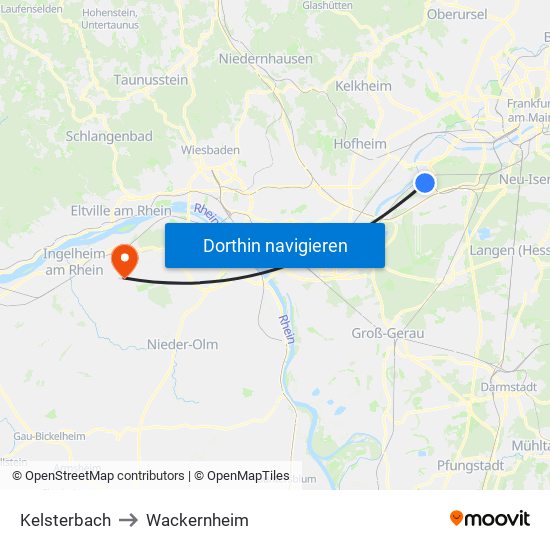 Kelsterbach to Wackernheim map
