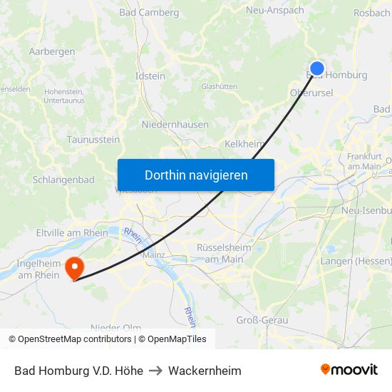 Bad Homburg V.D. Höhe to Wackernheim map