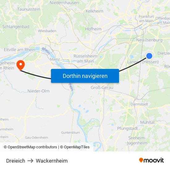 Dreieich to Wackernheim map
